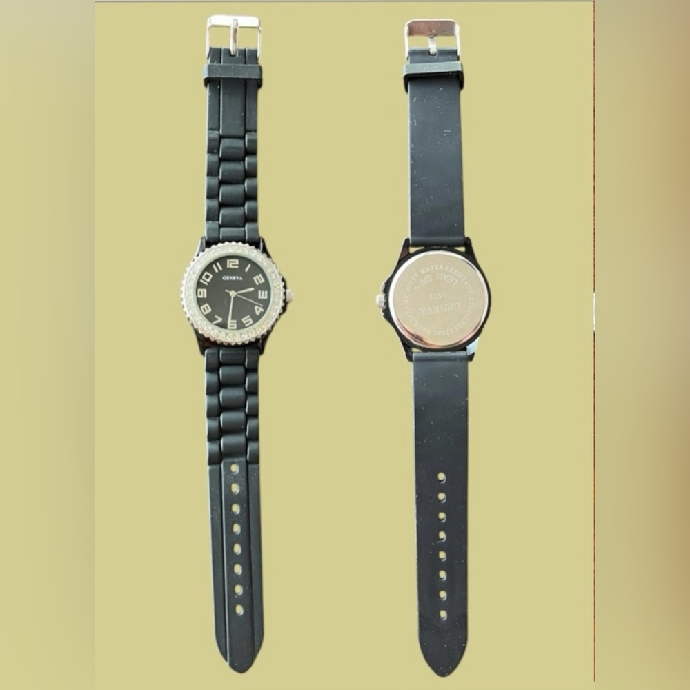 Geneva Ladies Rhinestone Studded Watch With Silicone Band - New Battery